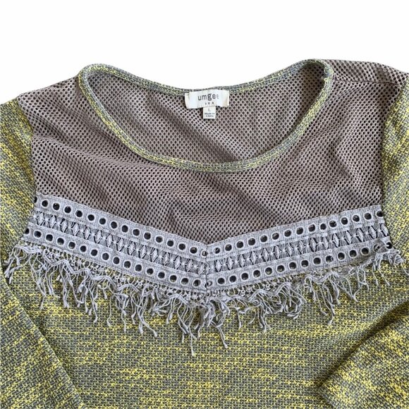 Umgee Boho Textured Mesh Fringed Top L - Picture 2 of 5